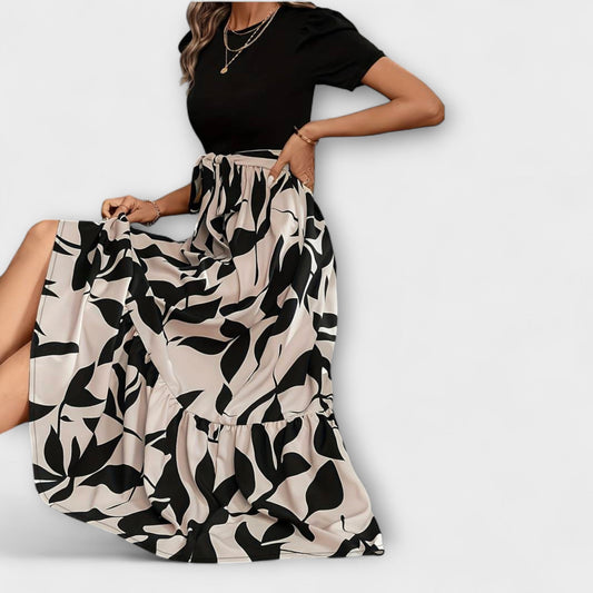 Luna - Letní šaty s květinovým vzorem a kulatým výstřihem