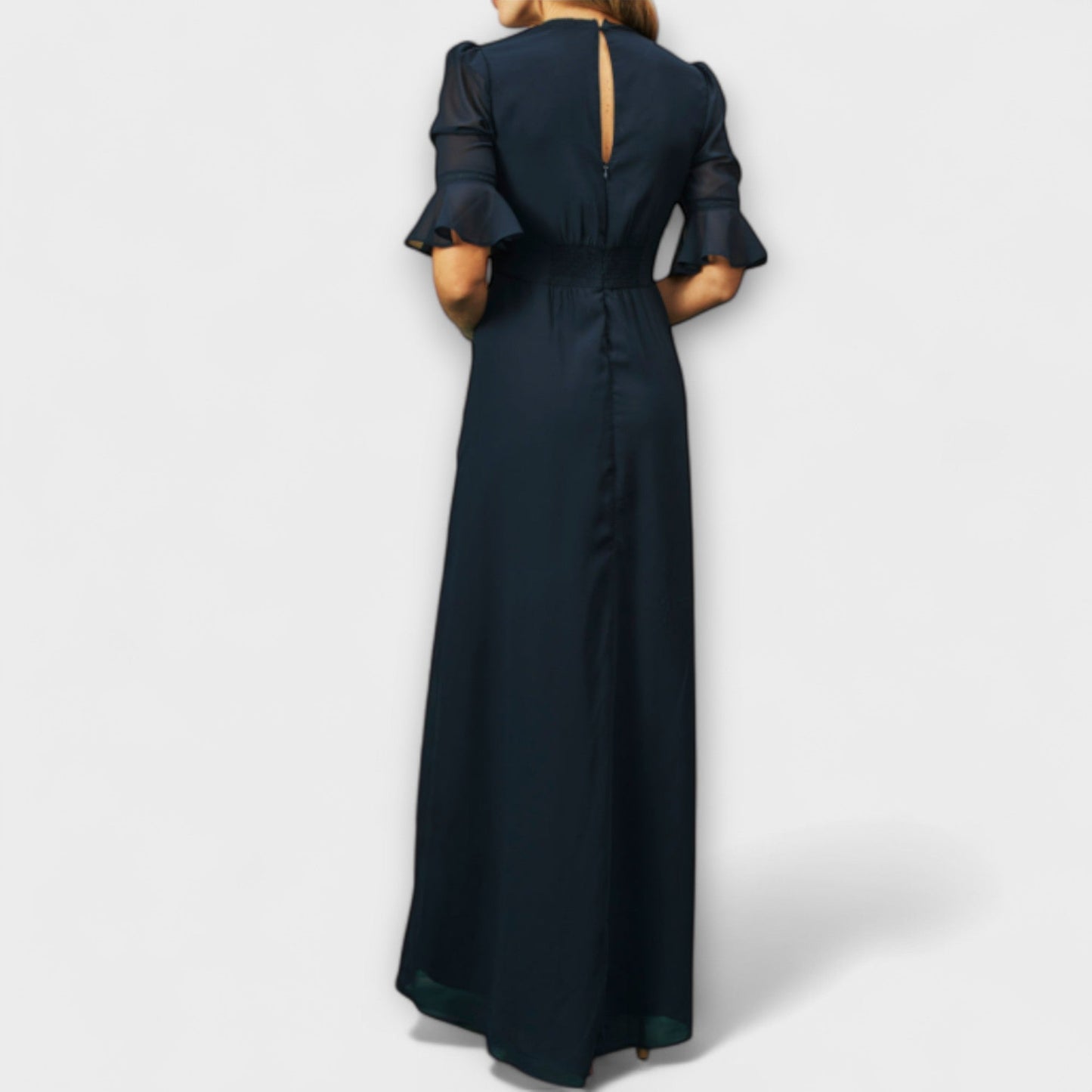 Beatrice - Elegantní modro-námořnické šaty s květinovou výšivkou