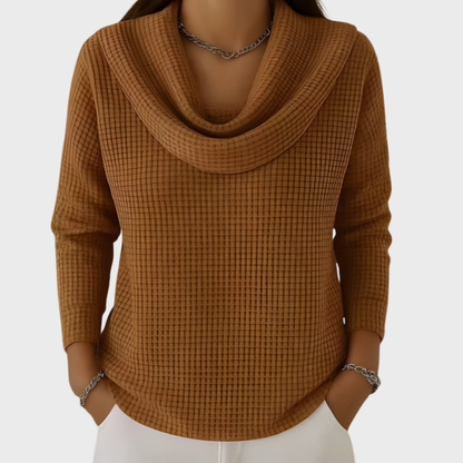 Amber™ – Teplý waffle svetr s elegantním vodopádovým límcem