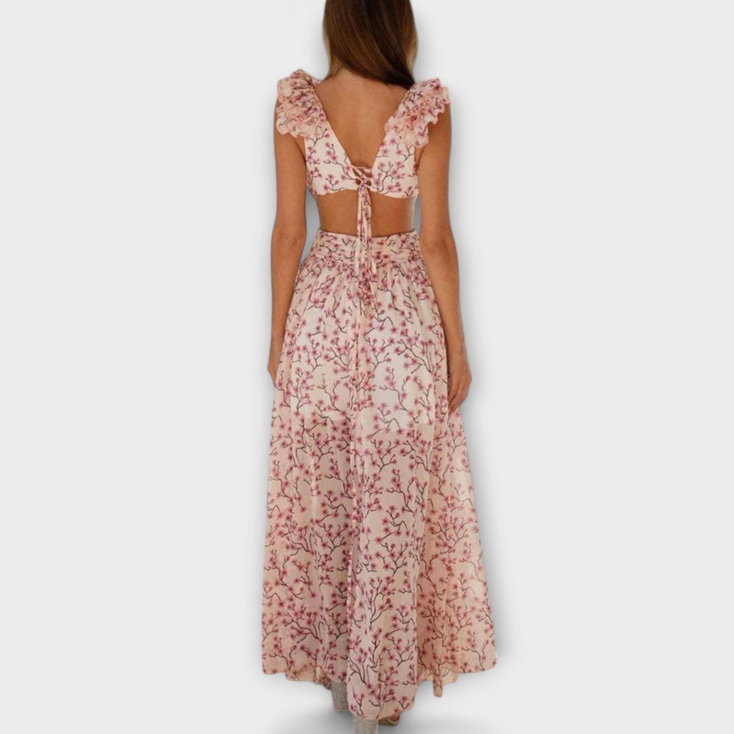 Elin - Maxi šaty s volánkovým lemem a výřezy