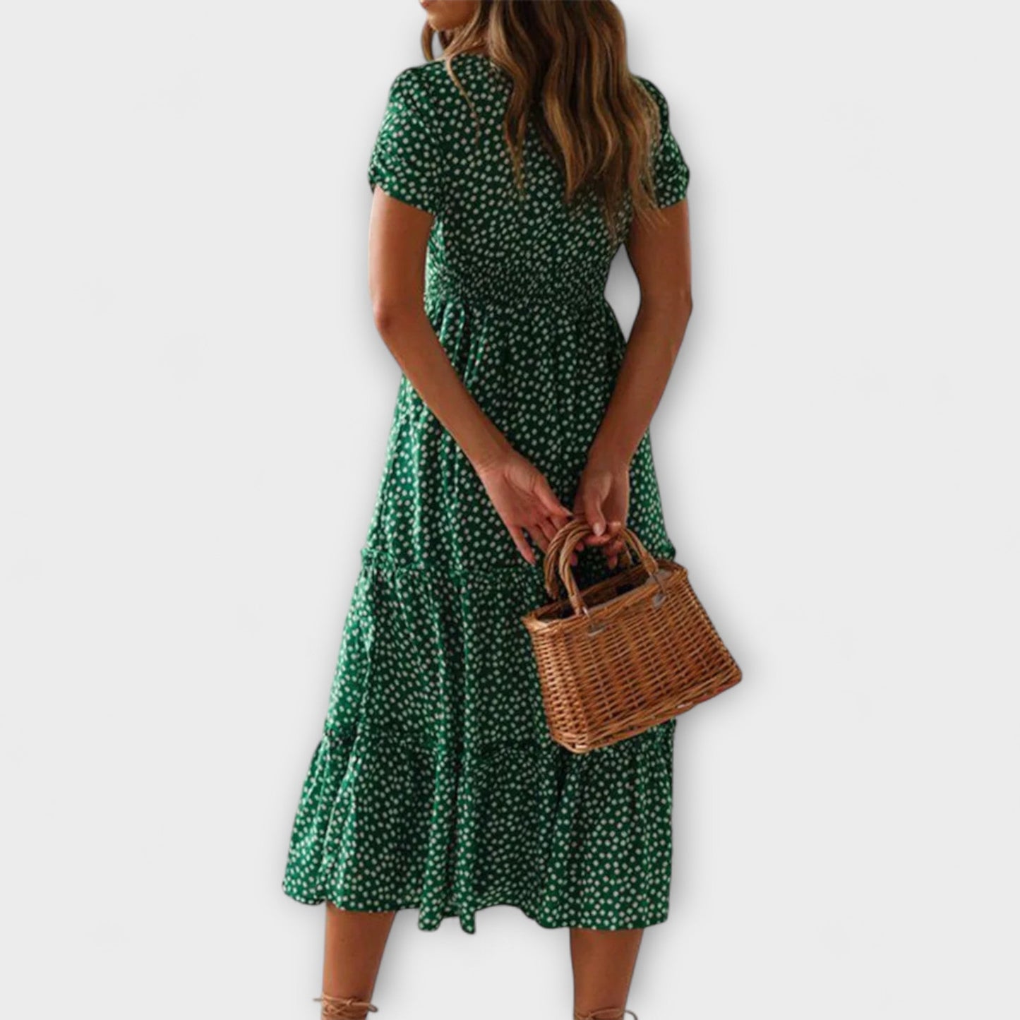 Vintage květinový vzor maxi šaty s puff rukávy