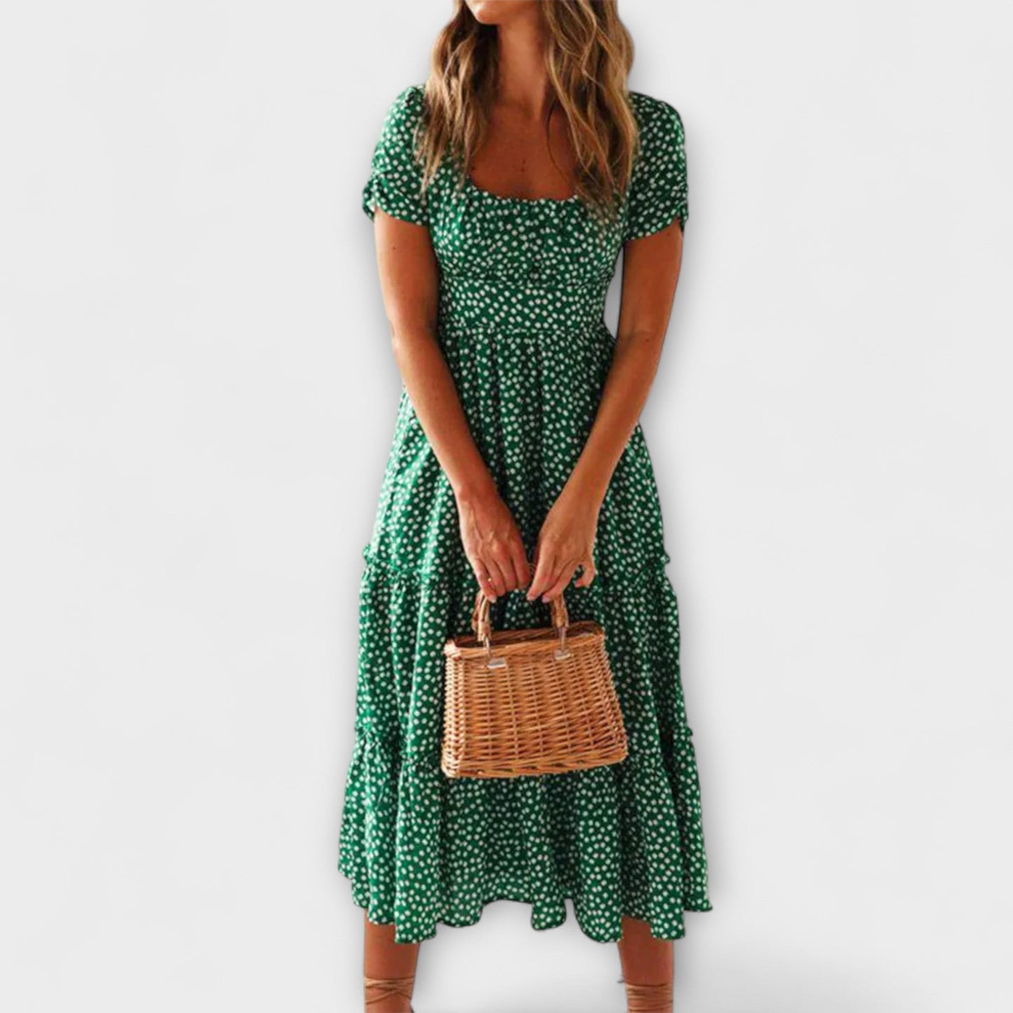 Vintage květinový vzor maxi šaty s puff rukávy