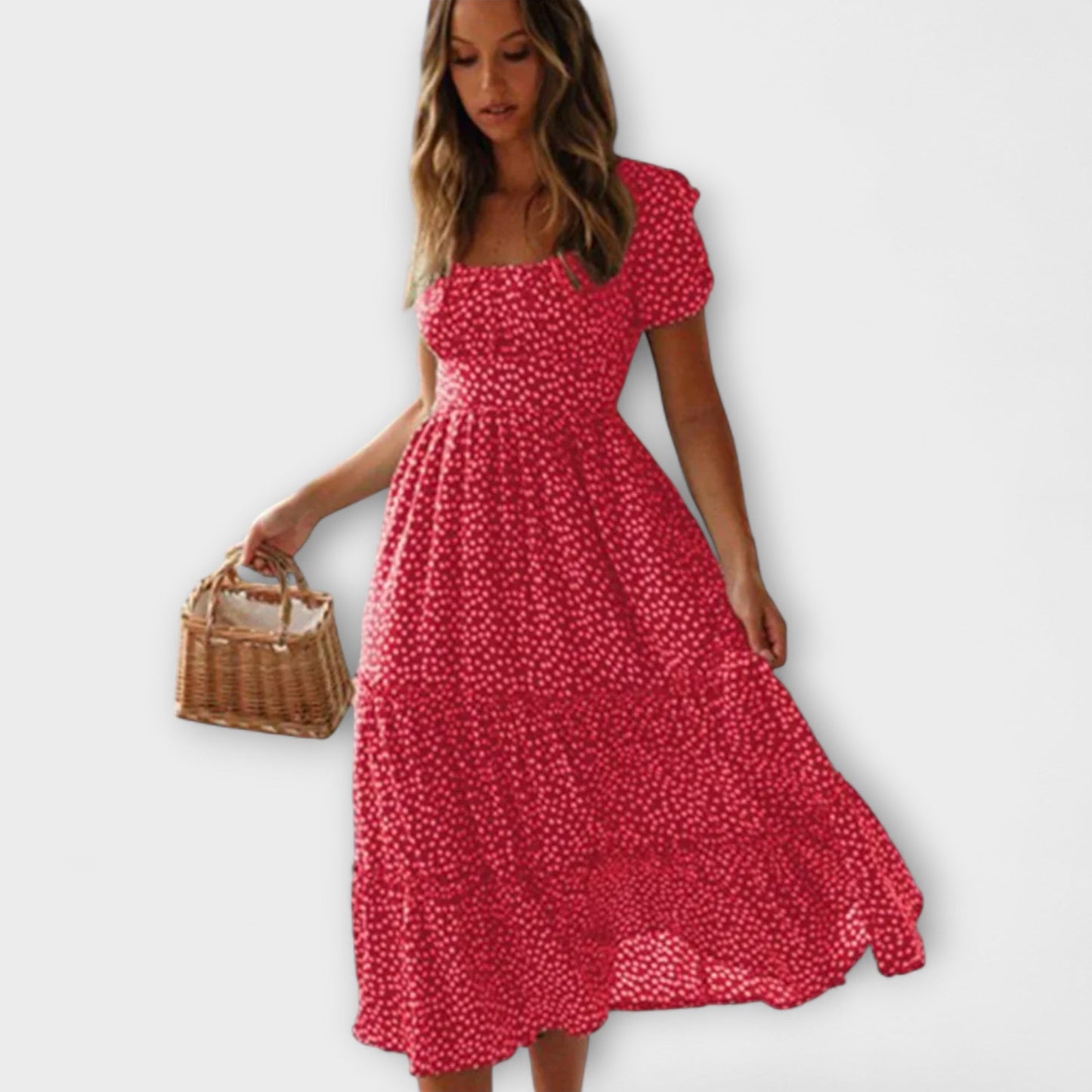 Vintage květinový vzor maxi šaty s puff rukávy