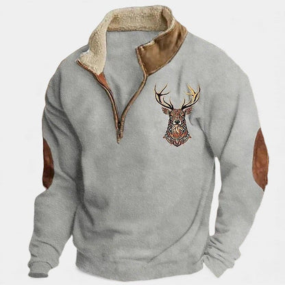 Lukáš – Pánský svetr s jelením motivem a zipem u krku