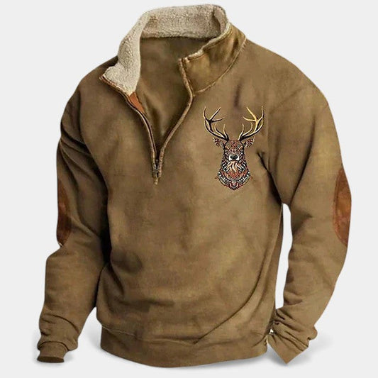Lukáš – Pánský svetr s jelením motivem a zipem u krku